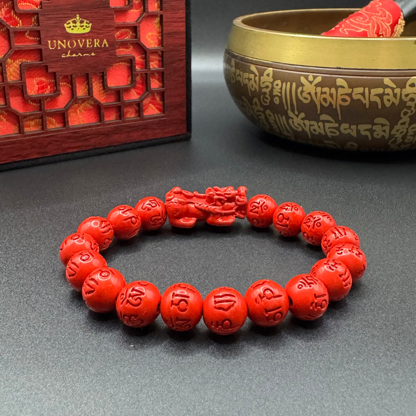 10mm Cinnabar Mantra w/ Cinnabar Piyao for Wealth, Health & Business Success