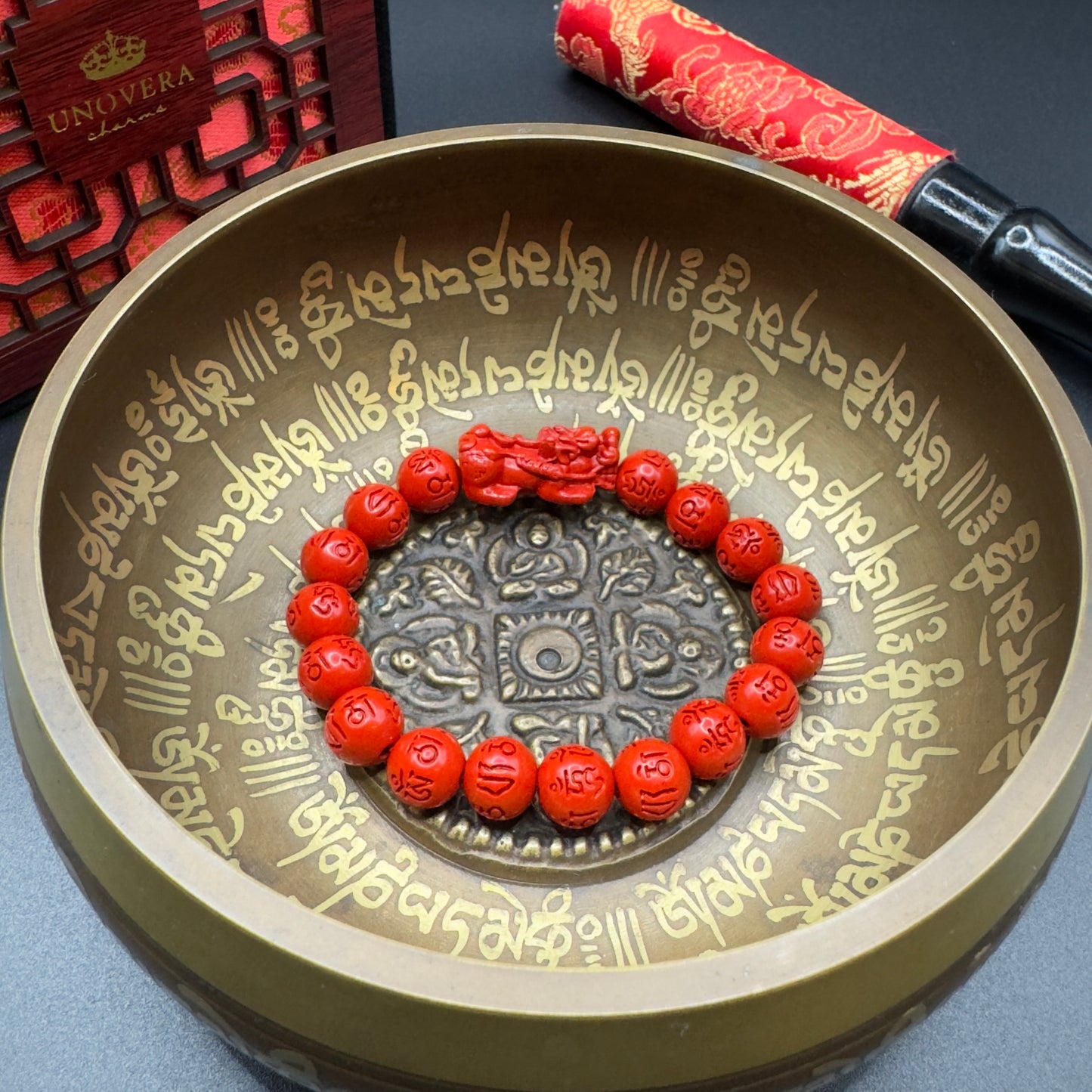 10mm Cinnabar Mantra w/ Cinnabar Piyao for Wealth, Health & Business Success