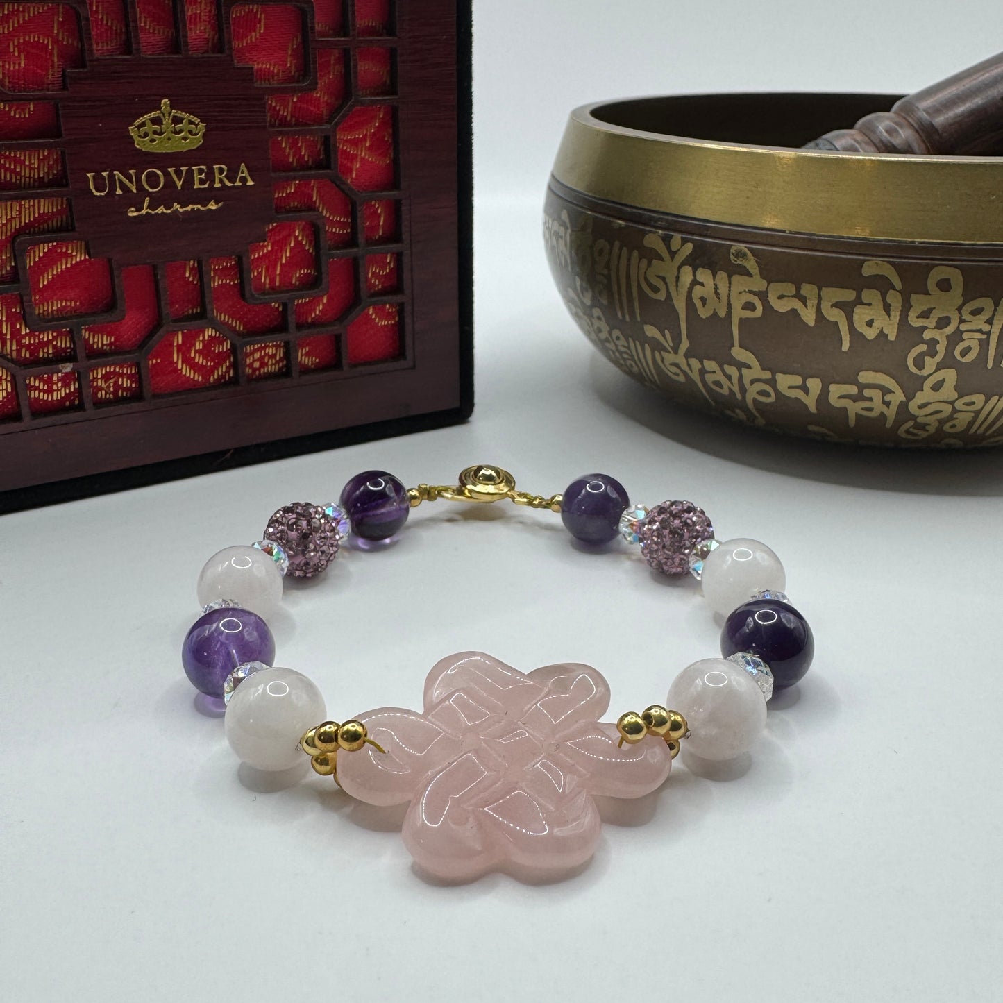 Mystique Knot Rose Quartz/Amethyst for Endless Good Fortune and Long Life