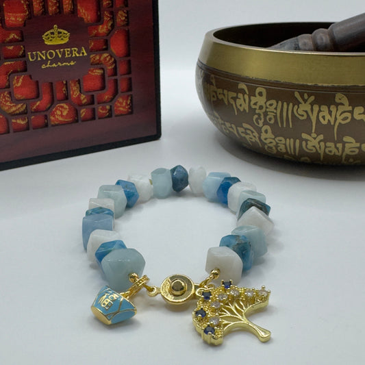 Apatite-Aquamarine-Moonstone w/ Money Bar and Money Tree for Good Fortune, Abundance & Reduce Stress