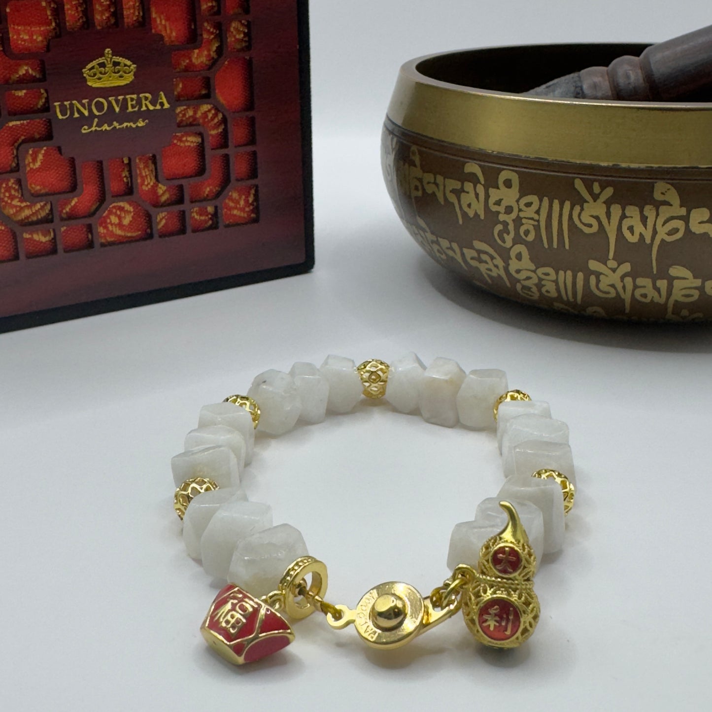 Moonstone w/ Money Bar and Wu Lou for Longevity, Prosperity & Relieve Stress