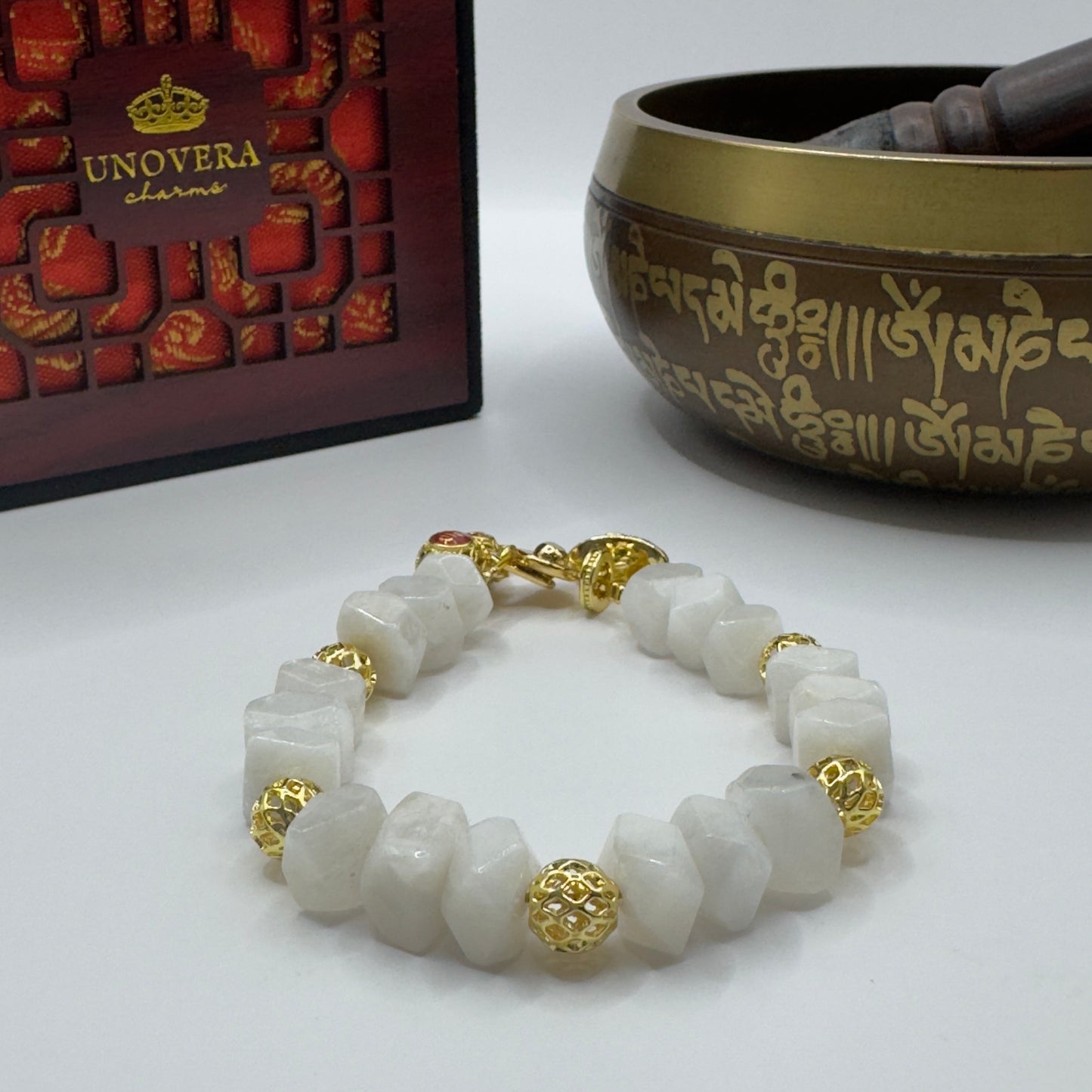 Moonstone w/ Money Bar and Wu Lou for Longevity, Prosperity & Relieve Stress