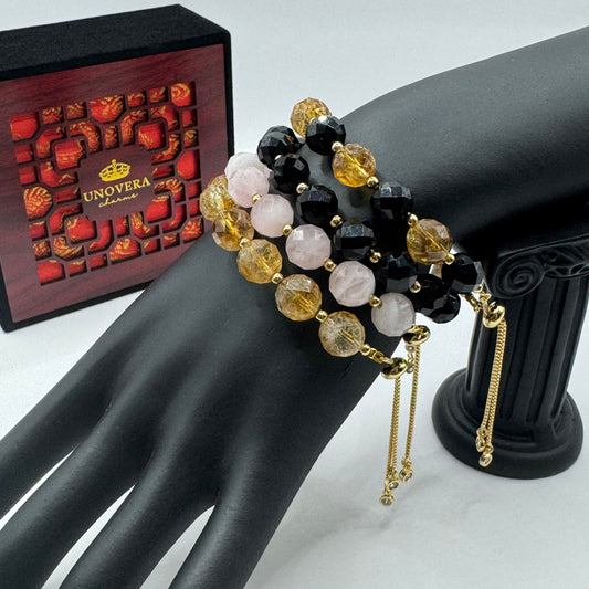 Adjustable Gold Bangle with Faceted Natural Stone - 4 available designs