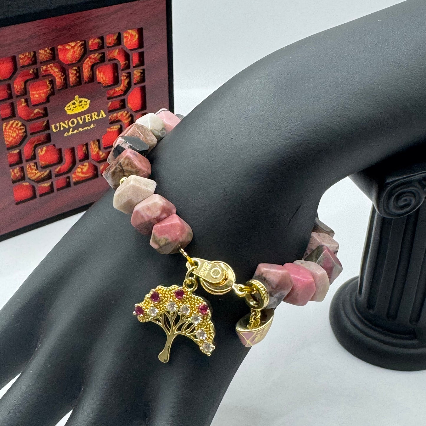 Black Pink Rhodonite w/ Money Bar and Money Tree for Wealth, Prosperity & Longevity