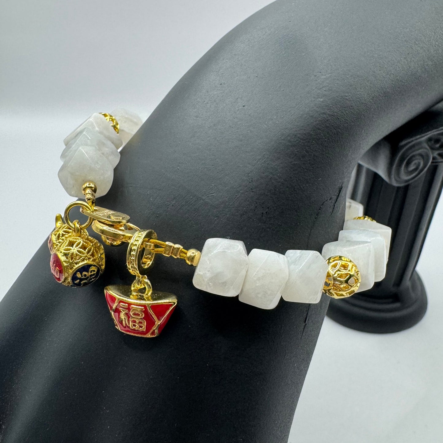 Moonstone w/ Money Bar and Wu Lou for Longevity, Prosperity & Relieve Stress