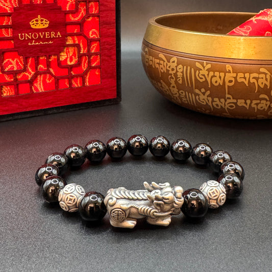 10mm Black Tourmaline Sterling Silver Piyao & Moneyball for Wealth-Good Fortune-Protection
