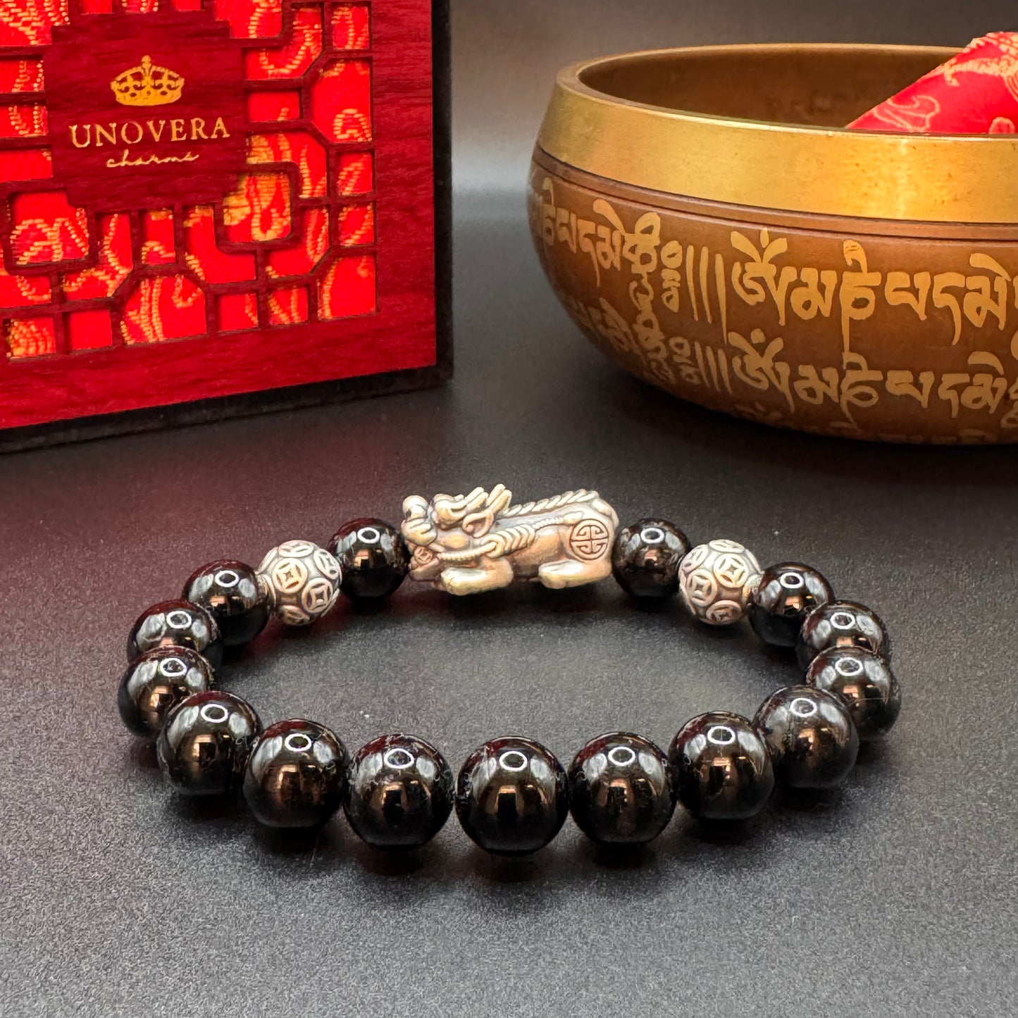 10mm Black Tourmaline Sterling Silver Piyao & Moneyball for Wealth-Good Fortune-Protection