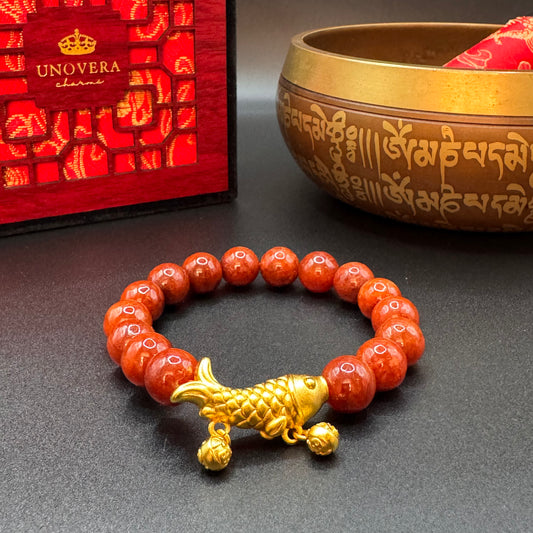 Premium Brown Jade with Koi Fish for Good Fortune, Prosperity, Grounding & Stability