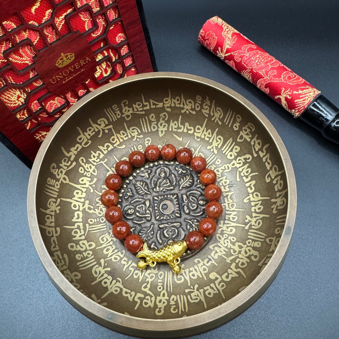 Premium Brown Jade with Koi Fish for Good Fortune, Prosperity, Grounding & Stability