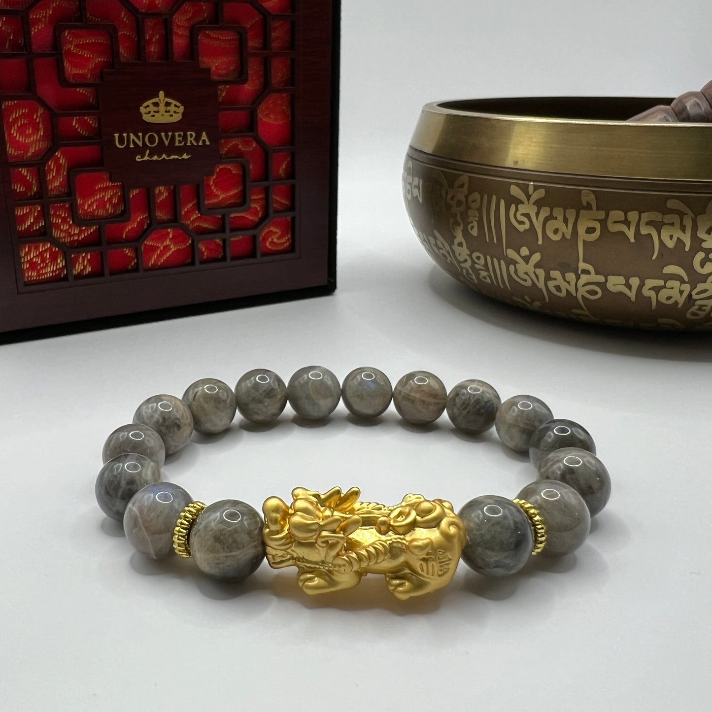 Labradorite with 24k Gold PiYao for Emotional/Spiritual Strength - Prosperity - Protection