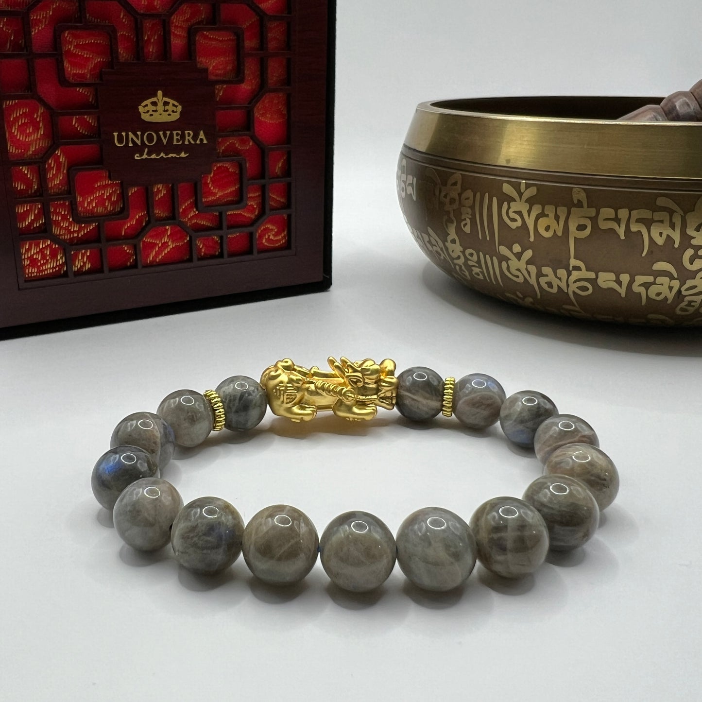 Labradorite with 24k Gold PiYao for Emotional/Spiritual Strength - Prosperity - Protection