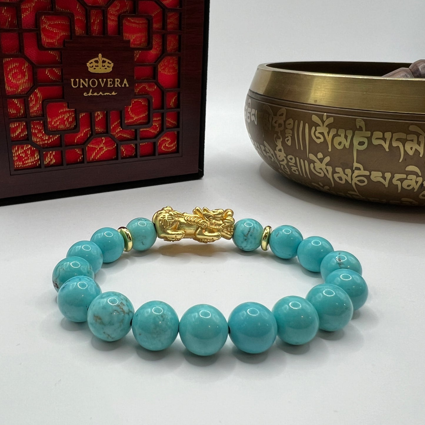 Turqouise with 24k Gold PiYao for Positive Thinking Money Catcher Strength