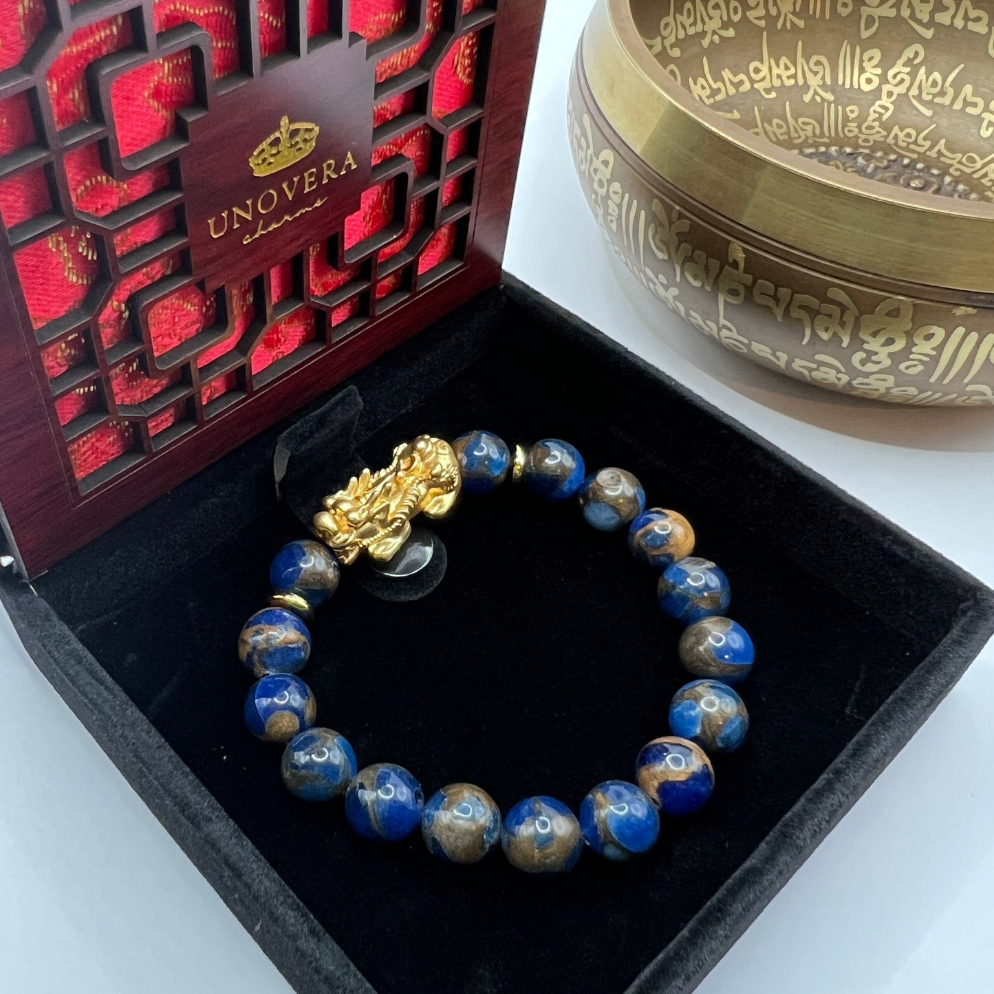 Blue Sapphire with 24k Gold PiYao for Decision Making Power - Mental Strength