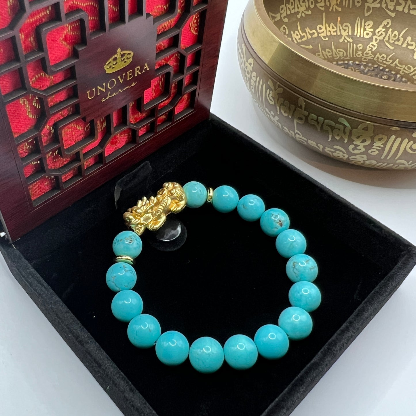 Turqouise with 24k Gold PiYao for Positive Thinking - Money Catcher - Strength