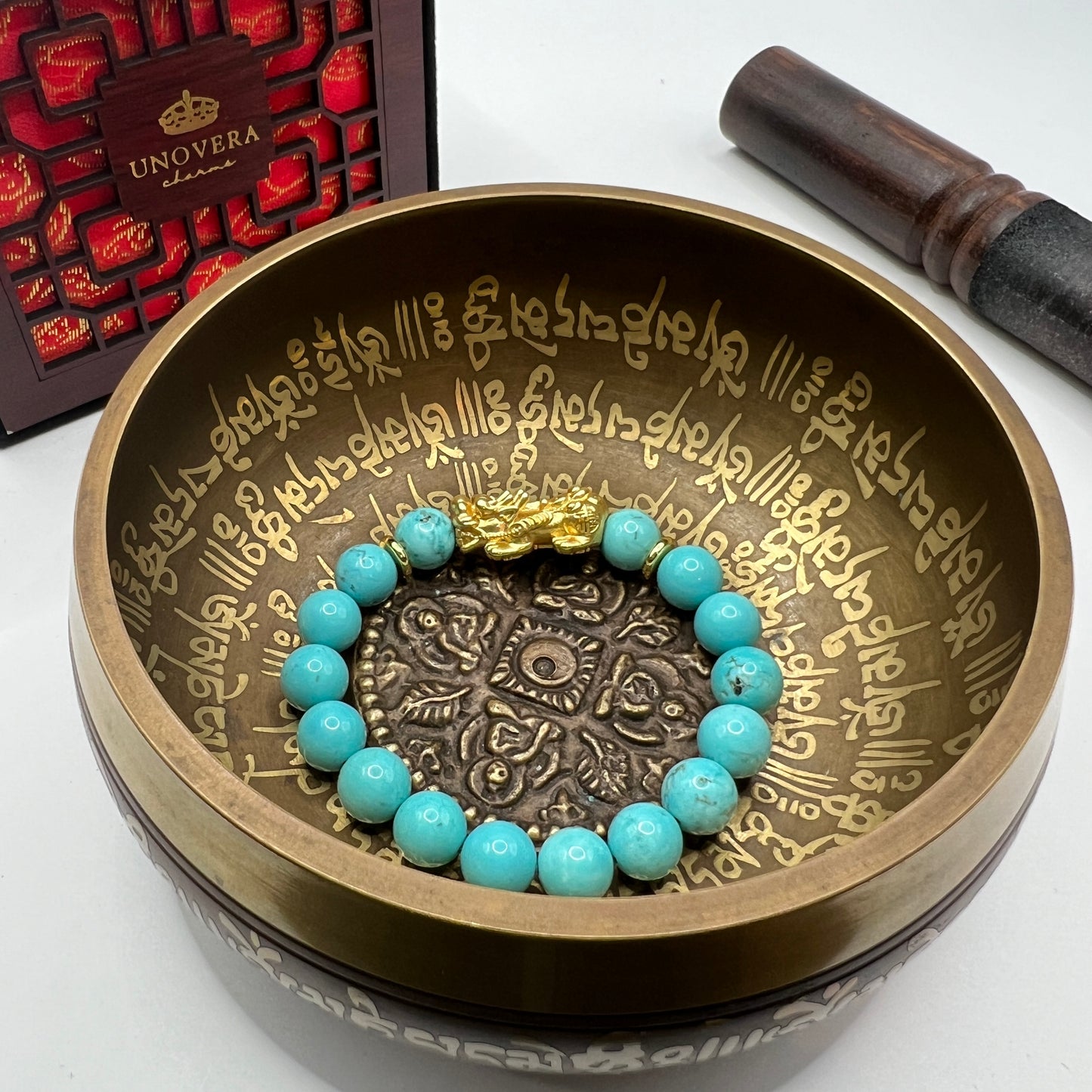 Turqouise with 24k Gold PiYao for Positive Thinking - Money Catcher - Strength