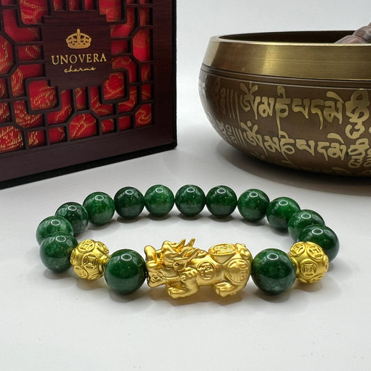 Emerald with 24K Gold PiYao and Money Ball for Wealth-Love-Physical Healing