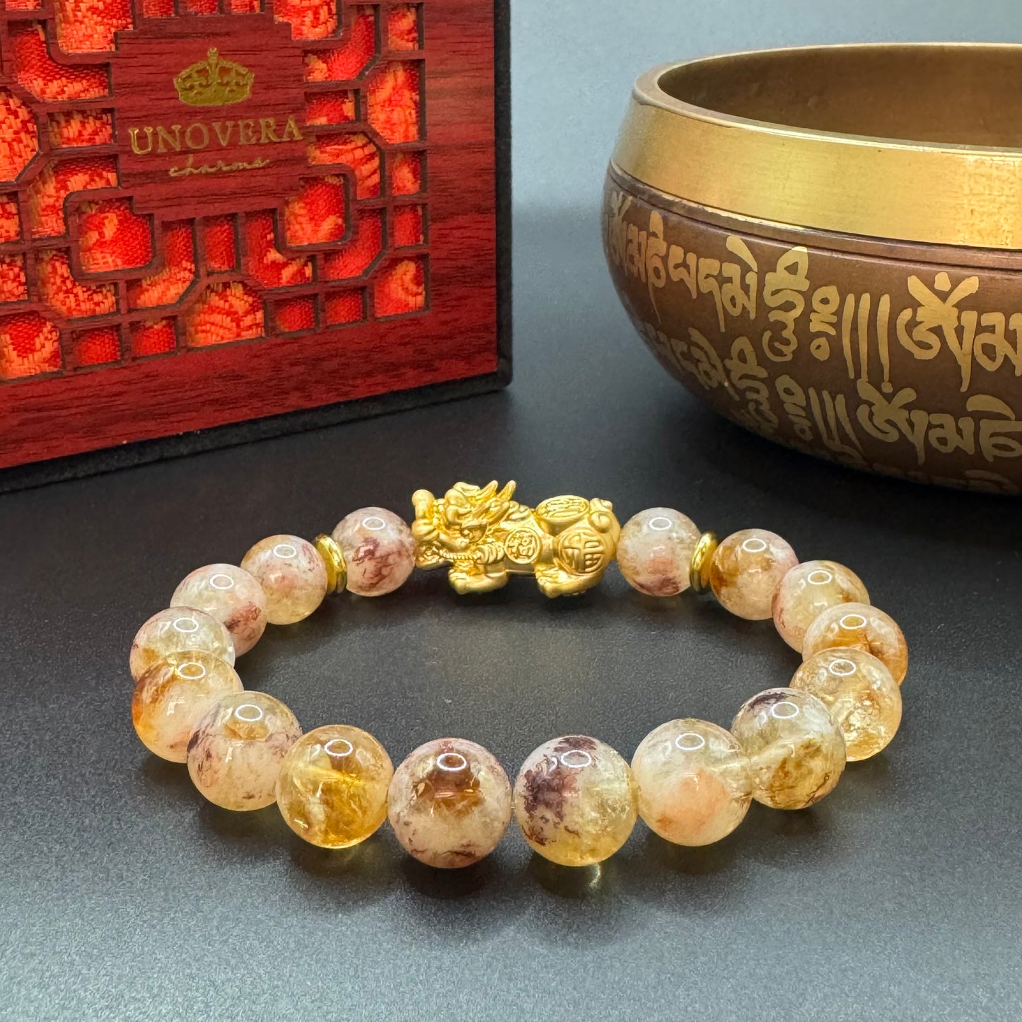 Citrine with 24K Gold PiYao for Abundance - Success - Good Fortune