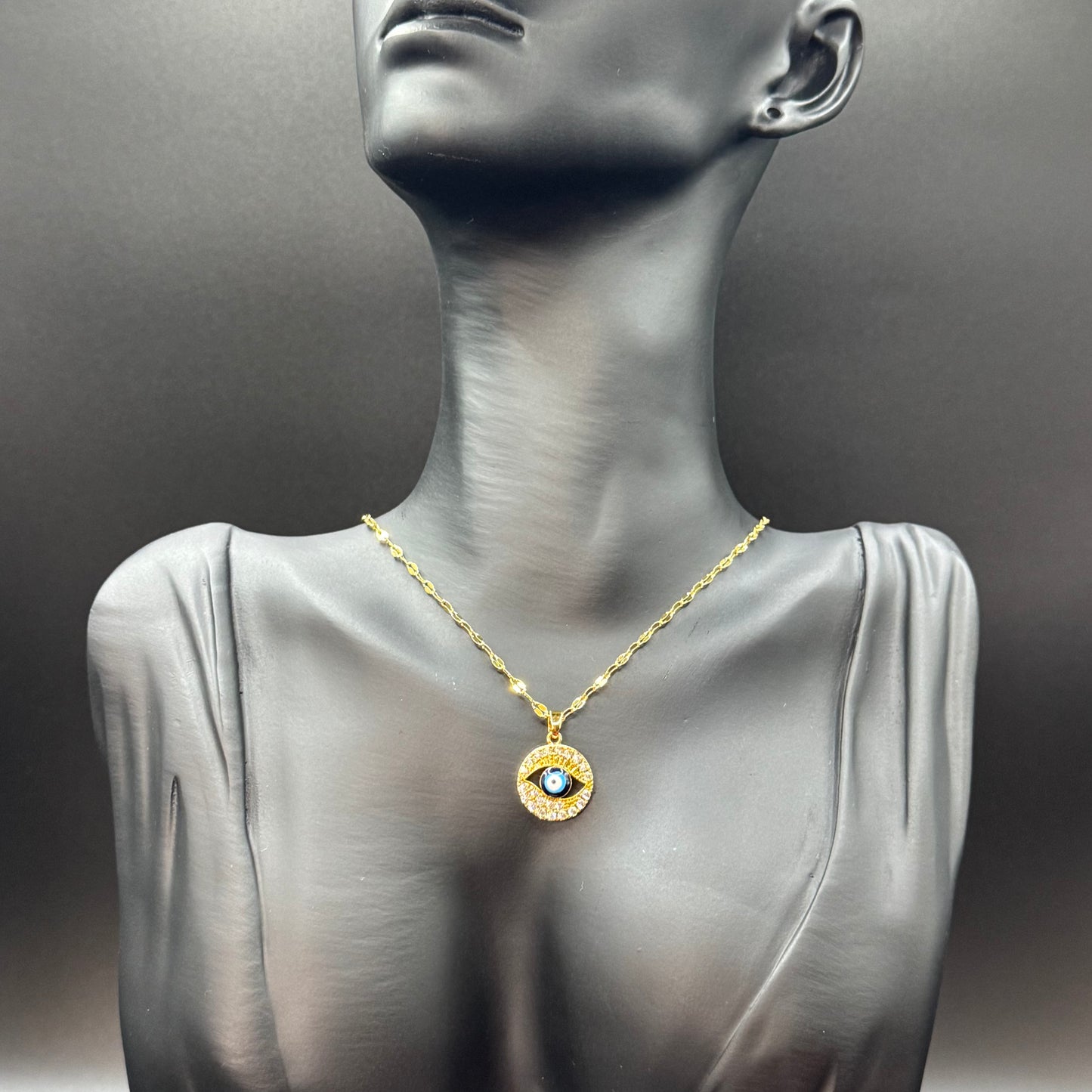 Blue Evil Eye Necklace Circle - for Protection against Evil Eye, Good Luck & Good Karma