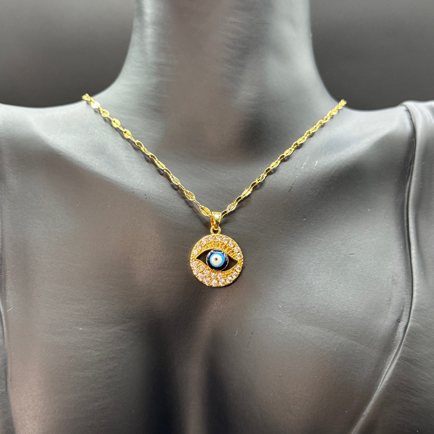 Blue Evil Eye Necklace Circle - for Protection against Evil Eye, Good Luck & Good Karma