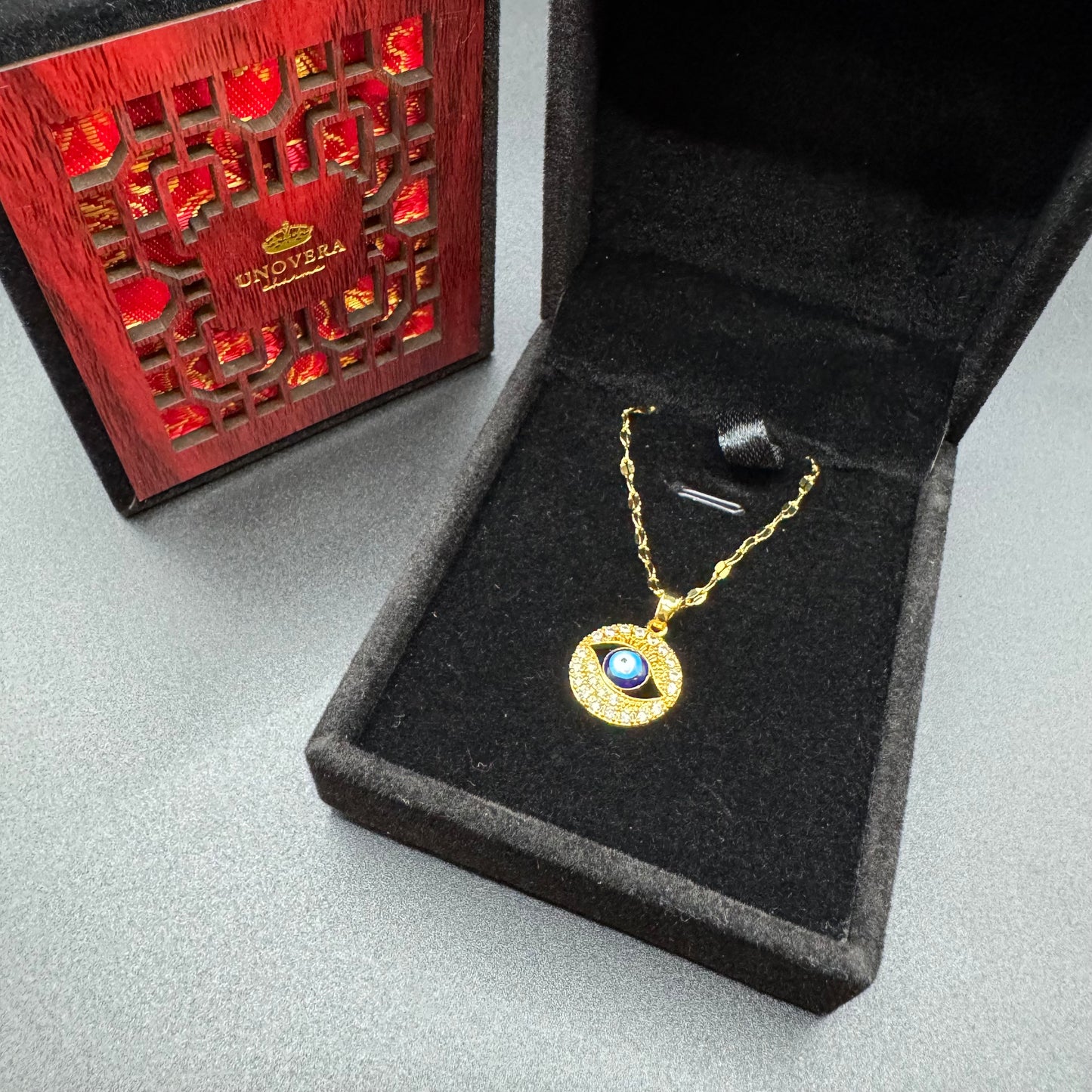 Blue Evil Eye Necklace Circle - for Protection against Evil Eye, Good Luck & Good Karma