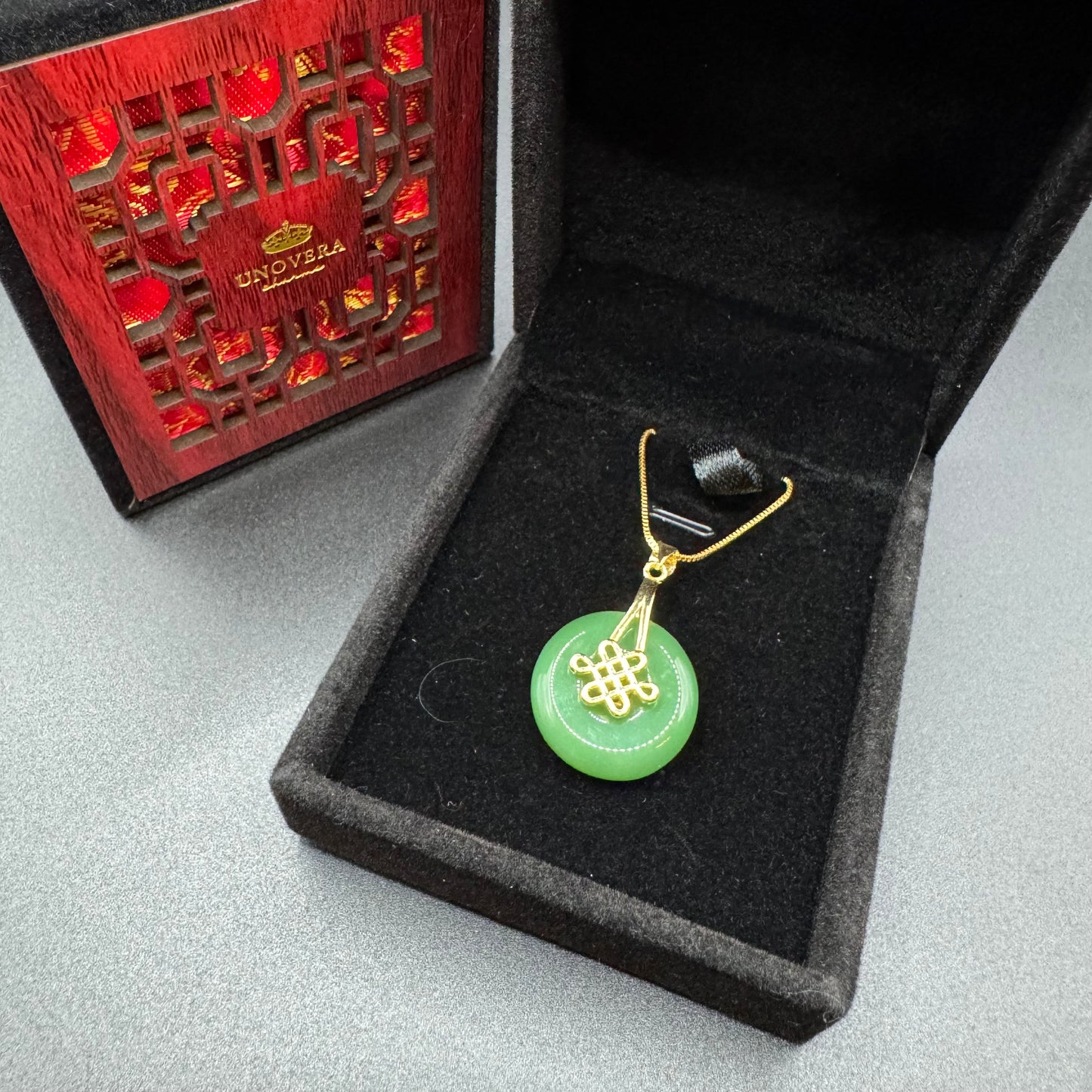 Jade Donut with Mystic Knot Necklace for Good Fortune & Long and Happy Life