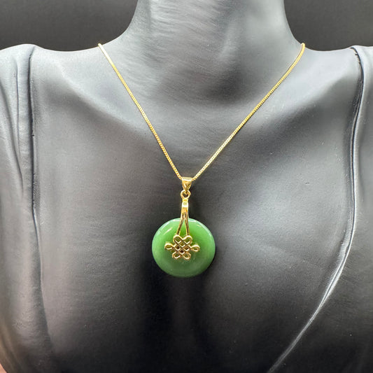 Jade Donut with Mystic Knot Necklace for Good Fortune & Long and Happy Life
