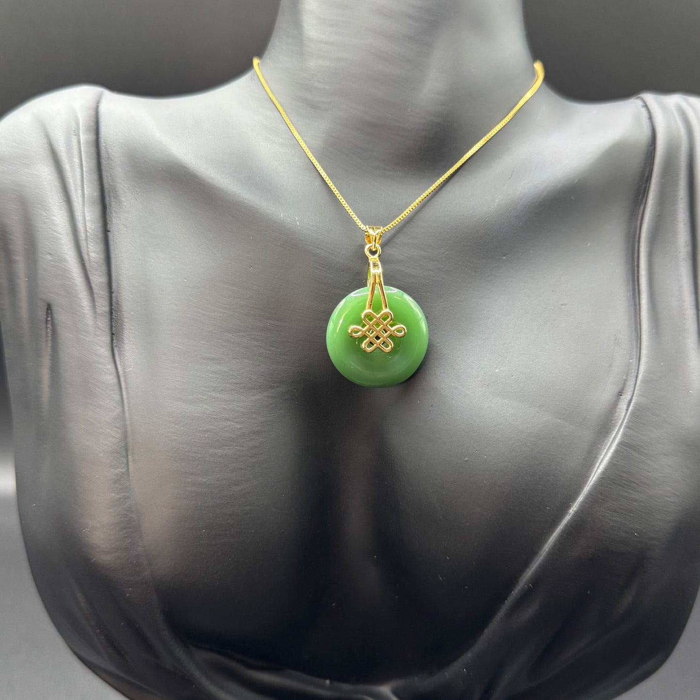 Jade Donut with Mystic Knot Necklace for Good Fortune & Long and Happy Life